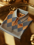 Men's Classic Business Check Halloween Pumpkin Button Short Sleeve Polo Shirt