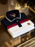 Men's Business Casual Logo Button Tricolor Short Sleeve Polo Shirt