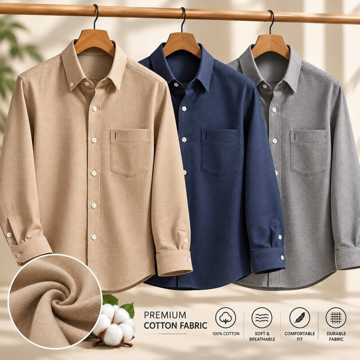 3 Pack Premium Solid Shirts for Men ( S3 )