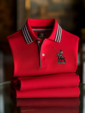 Men's Classic Business Check Button Short Sleeve Polo Shirt