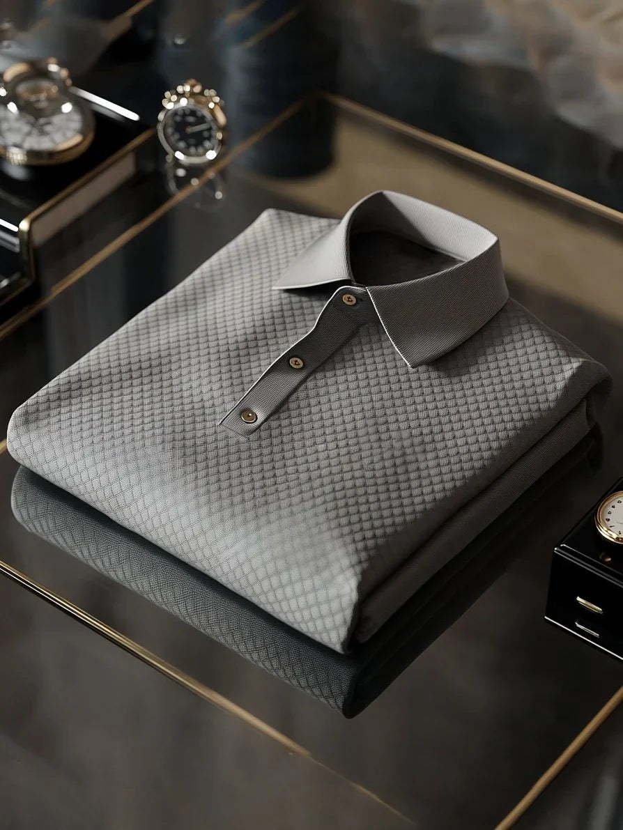 Men's Business Casual Textured Button Short Sleeve Polo Shirt