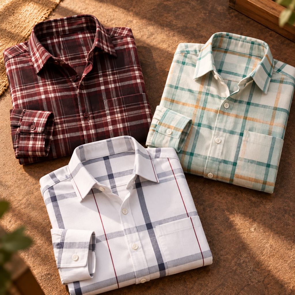 3 Pack Premium Checked Everyday Shirts for Men ( C10 )