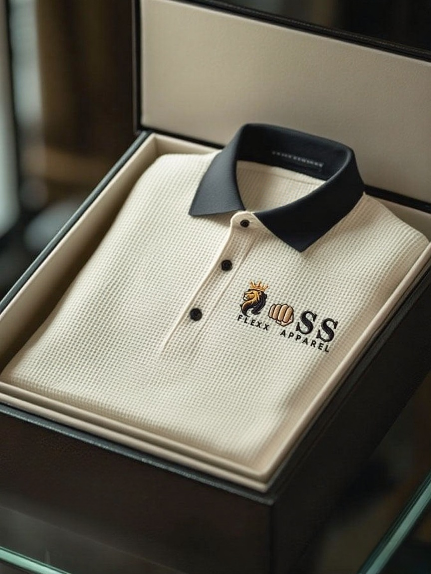 Men's Fashion Business Style Letter Printed Waffle Casual Short Sleeve POLO Shirt