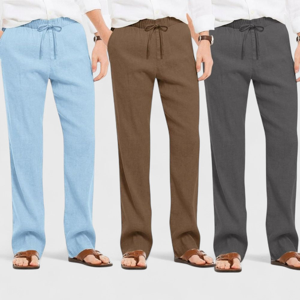 Combo of 3 Linen Loose Fit Men Pant Dark Gray-Brown and Blue-50410