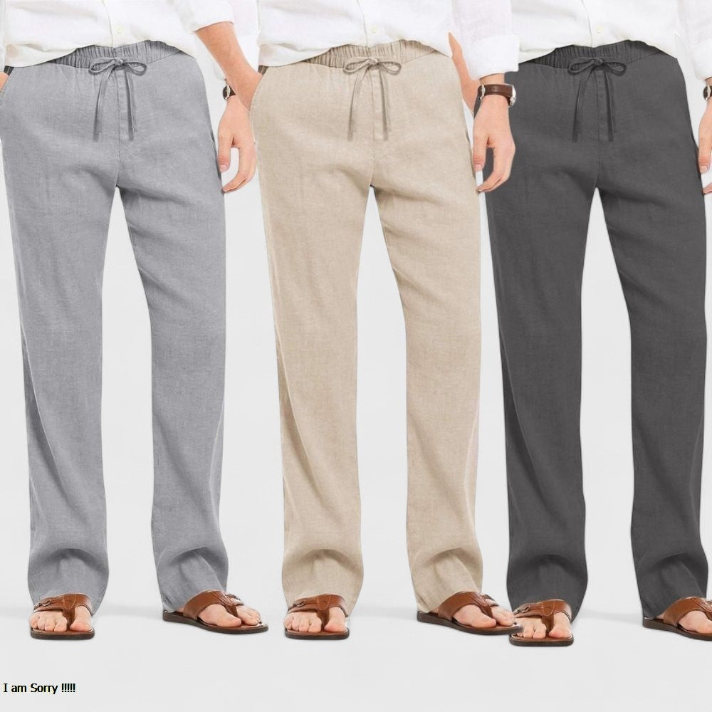 Combo of 3 Linen Loose Fit Men Pant Dark Gray-Light Beige and Gray-50444