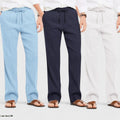 Combo of 3 Linen Loose Fit Men Pant White-Navy Blue and Blue-50423
