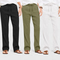 Combo of 3 Linen Loose Fit Men Pant White-Olive Green and Black-50404