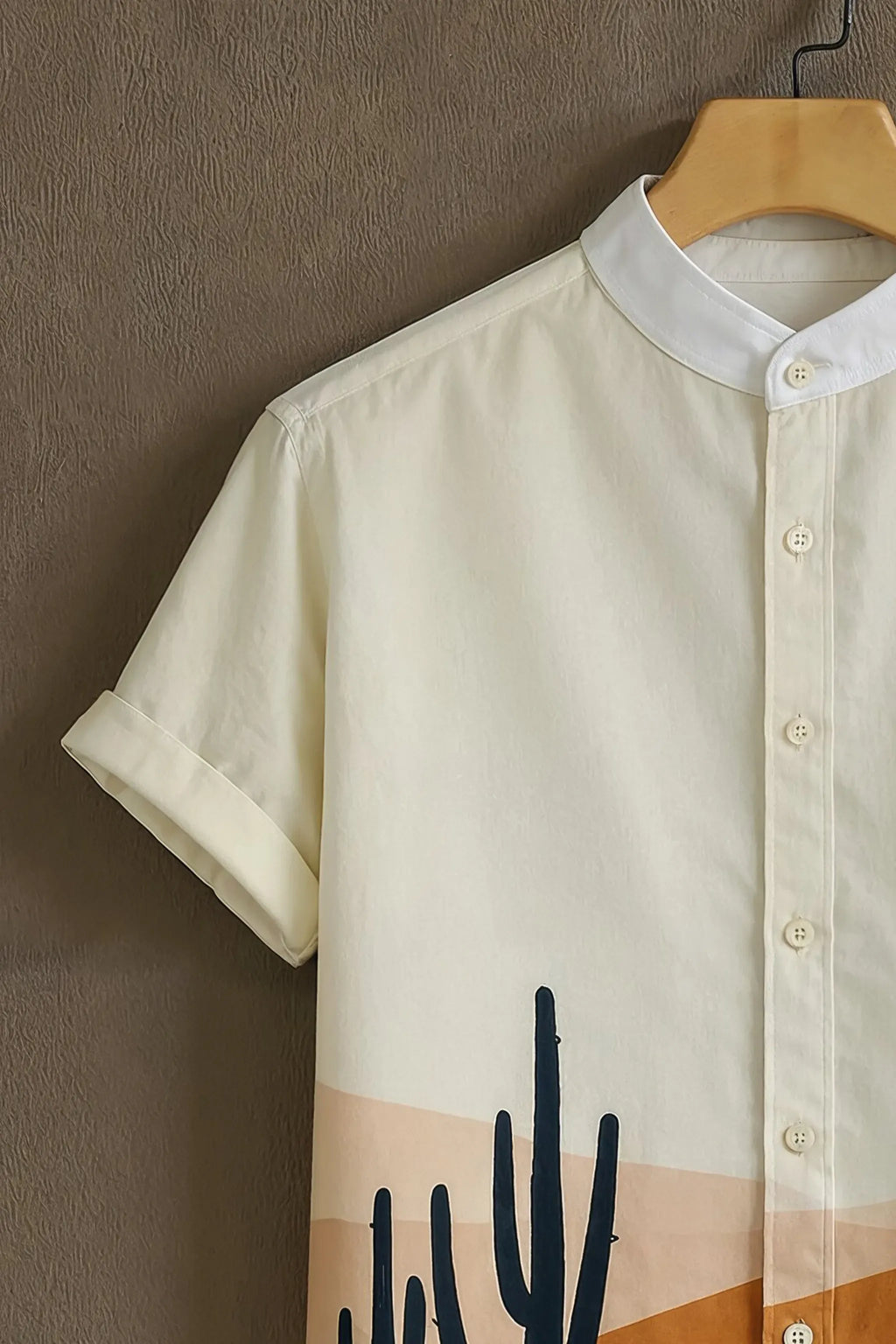 Premium Desert Cactus Sunset Graphic Mandarin Collar Shirt