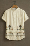 Premium Embroidered Floral Geometric Mandarin Collar Shirt