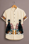 Premium Cream Doberman Floral Print Mandarin Collar Shirt