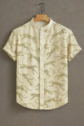 Cream Leopard Print Mandarin Collar Shirt