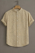Premium Beige Script Print Mandarin Collar Shirt
