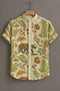 Premium Floral Elephant Print Mandarin Collar Shirt